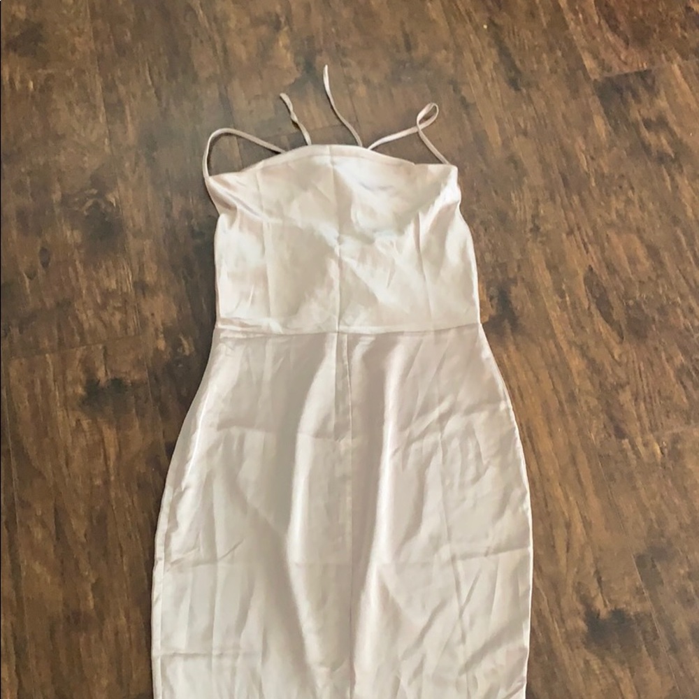 BooHoo satin midi dress champagne
